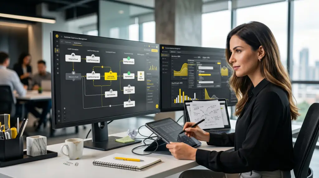Especialista da MKG gerencia fluxos de automação de marketing complexos e dashboards de performance em tempo real para otimizar o funil de leads.