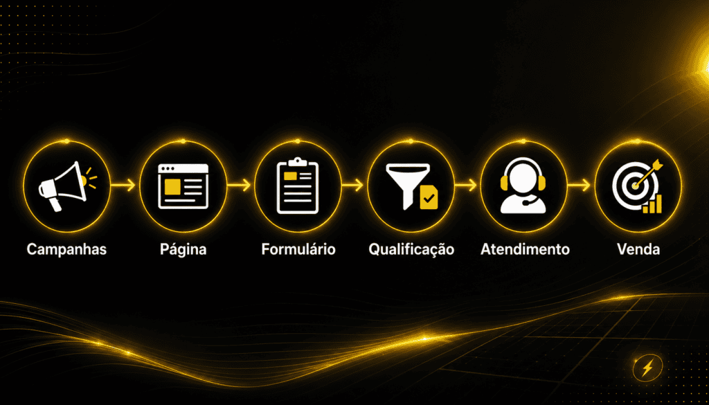 Etapas da estratégia de geração de leads para energia solar.