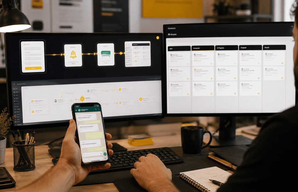 Processo organizado de recebimento e atendimento de leads por WhatsApp.